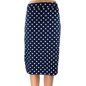 J.Crew Blue White Polka Dot High Waist Zip Knee Length Straight Pencil Skirt 8